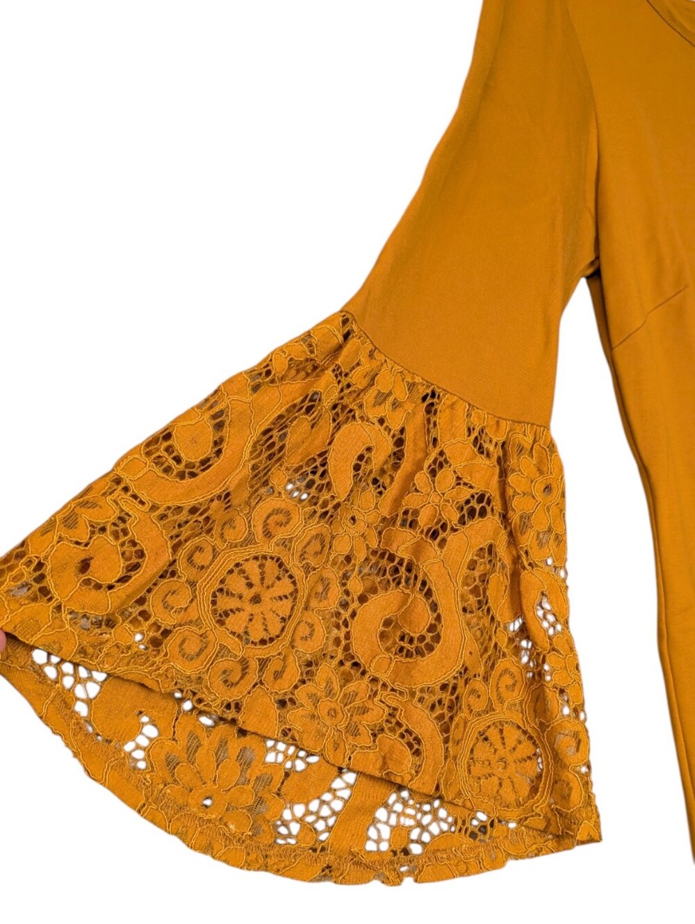 Nanette Lepore Mustard Yellow Bell Sleeve sheath Dress Boho Career lace size 8 - Picture 6 of 7